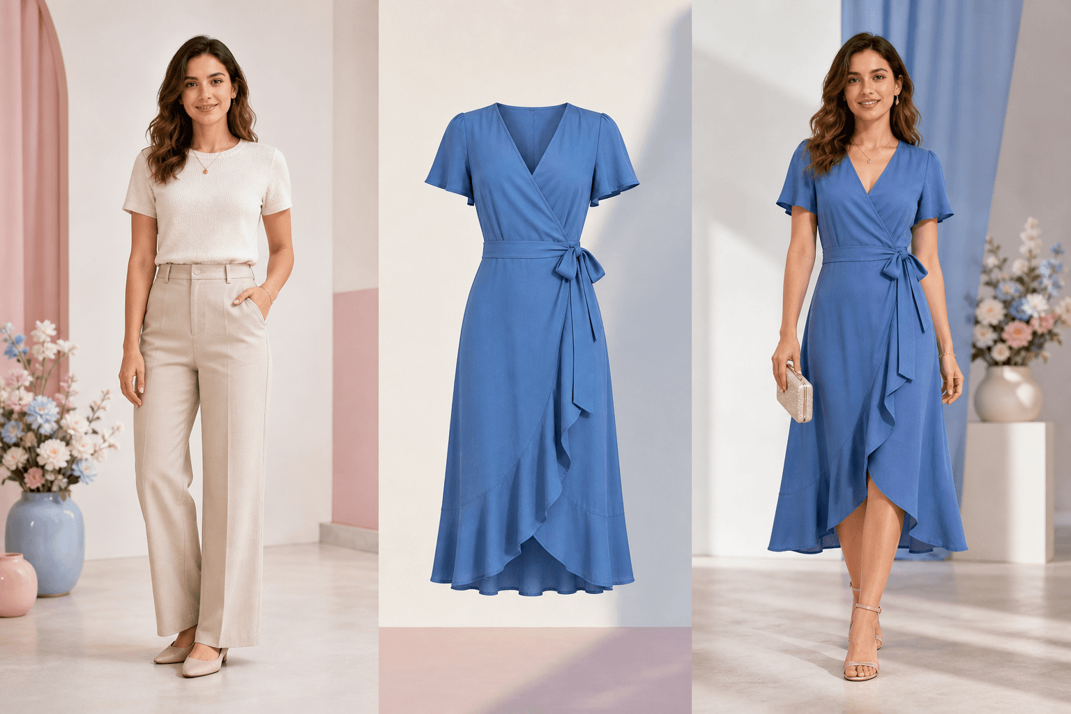 AI dress changer workflow with original photo dress reference and result